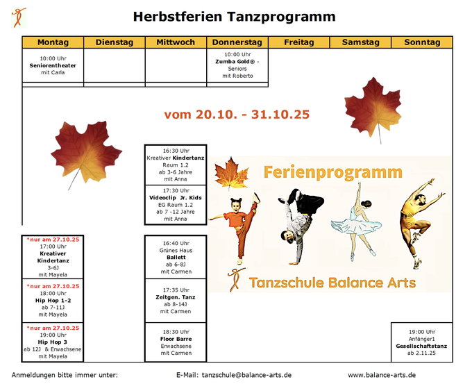 Kursplan in den Herbstferien Kursplan in den Herbstferien